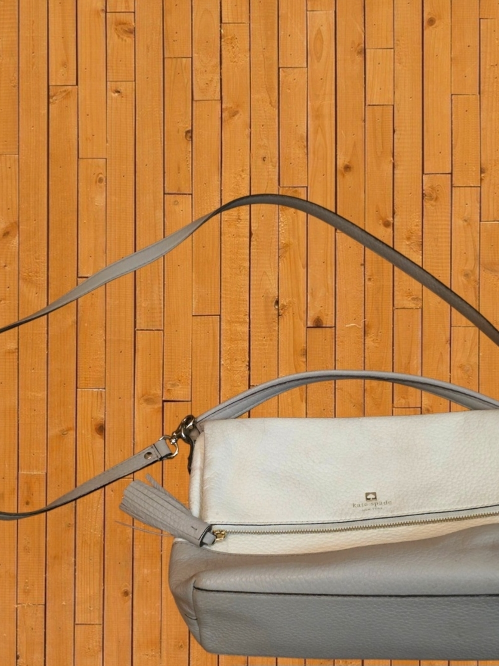 kate spade Two-Tone White & Light Gray Leather Crossbody Bag - Picture 9 of 15